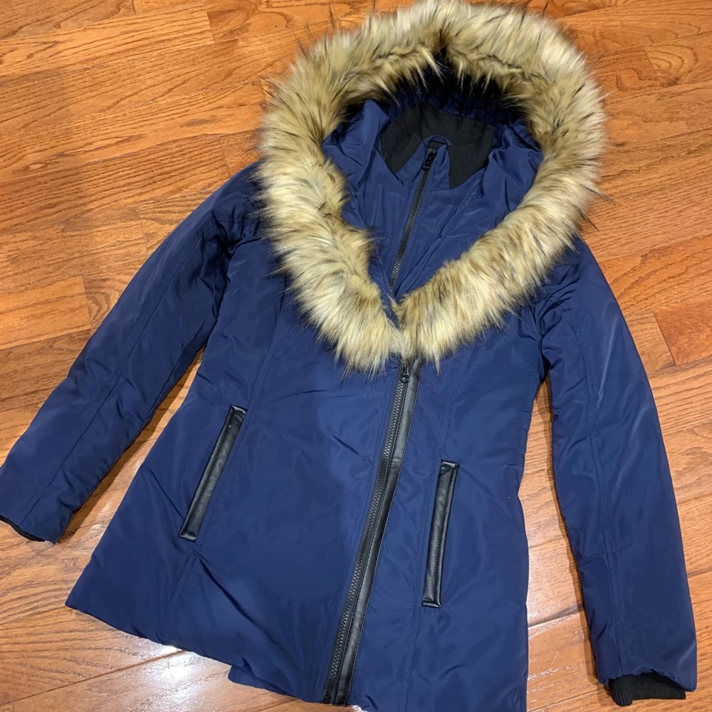 DEAL! Double-Zip Puffer Coat w Vegan Leather Accents XS Mackage Vibes